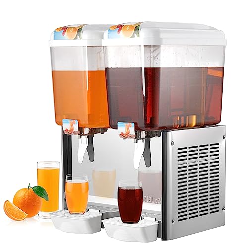 Commercial Beverage Dispenser, 2 Tanks 9.5 Gallon 36L Commercial Juice Dispenser, Stainless Steel Cold Drink Thermostat Controller, 280W Food Grade Ice Tea Drink Dispenser