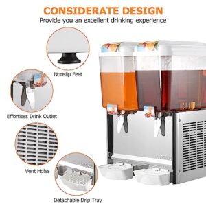 Commercial Beverage Dispenser, 2 Tanks 9.5 Gallon 36L Commercial Juice Dispenser, Stainless Steel Cold Drink Thermostat Controller, 280W Food Grade Ice Tea Drink Dispenser