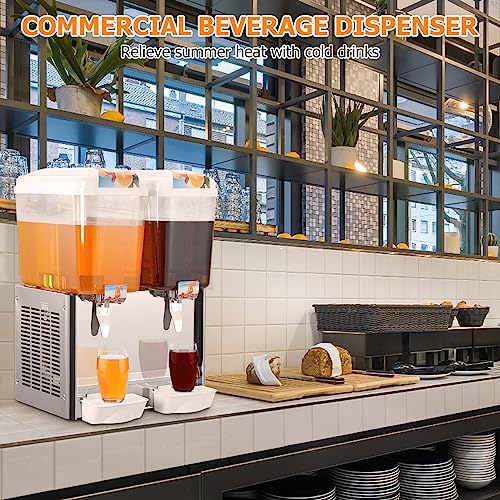 Commercial Beverage Dispenser, 2 Tanks 9.5 Gallon 36L Commercial Juice Dispenser, Stainless Steel Cold Drink Thermostat Controller, 280W Food Grade Ice Tea Drink Dispenser