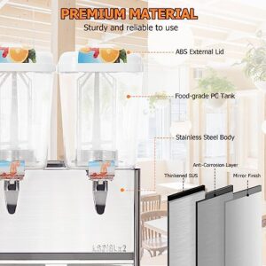 Commercial Beverage Dispenser, 2 Tanks 9.5 Gallon 36L Commercial Juice Dispenser, Stainless Steel Cold Drink Thermostat Controller, 280W Food Grade Ice Tea Drink Dispenser