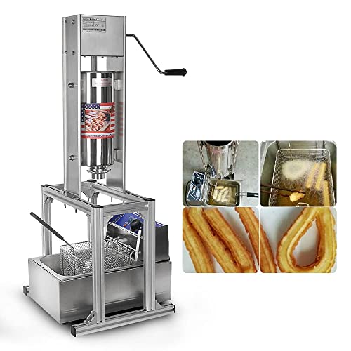 Commercial Churro Maker, Vertical Spanish Churro Machine, Heavy Duty Manual Churro Maker, 6L Electric Fryer, 4 Nozzles