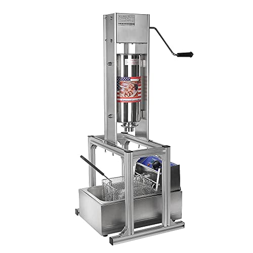 Commercial Churro Maker, Vertical Spanish Churro Machine, Heavy Duty Manual Churro Maker, 6L Electric Fryer, 4 Nozzles