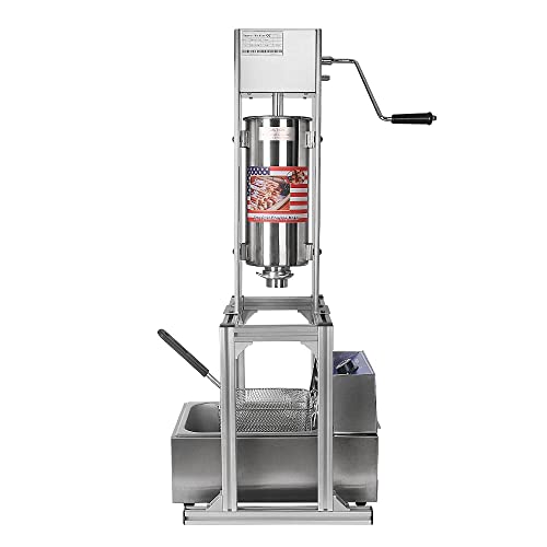 Commercial Churro Maker, Vertical Spanish Churro Machine, Heavy Duty Manual Churro Maker, 6L Electric Fryer, 4 Nozzles