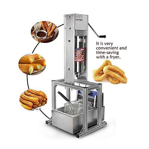 Commercial Churro Maker, Vertical Spanish Churro Machine, Heavy Duty Manual Churro Maker, 6L Electric Fryer, 4 Nozzles