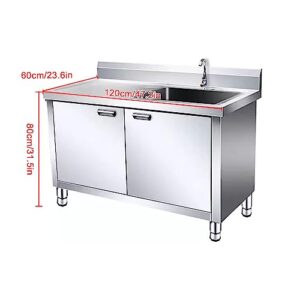 Commercial Restaurant Kitchen Sink Set,With Cabinet Stainless Steel Sink, Sink Cabinet Integrated,Freestanding Indoor Commercial/Industrial Sink,With Faucet(120cm/47.2in Left Platform)