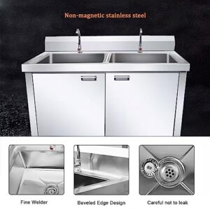 Commercial Restaurant Kitchen Sink Set,With Cabinet Stainless Steel Sink, Sink Cabinet Integrated,Freestanding Indoor Commercial/Industrial Sink,With Faucet(120cm/47.2in Left Platform)