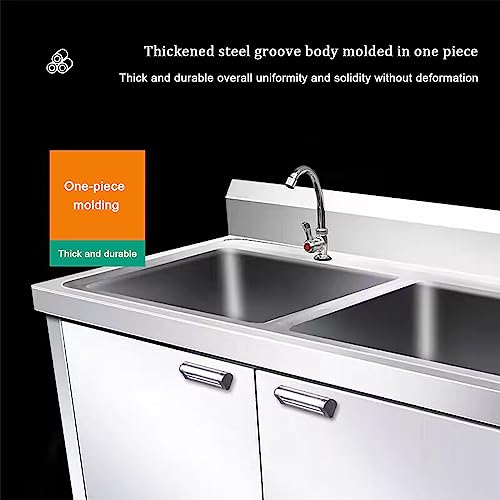 Commercial Restaurant Kitchen Sink Set,With Cabinet Stainless Steel Sink, Sink Cabinet Integrated,Freestanding Indoor Commercial/Industrial Sink,With Faucet(120cm/47.2in Left Platform)