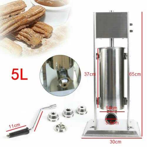 Commercial Manual Churro Maker with 5L Tank, Stainless Steel, 4 Nozzles, Vertical, 26X12X2.2 Inches - Ideal for Restaurants and Bakeries