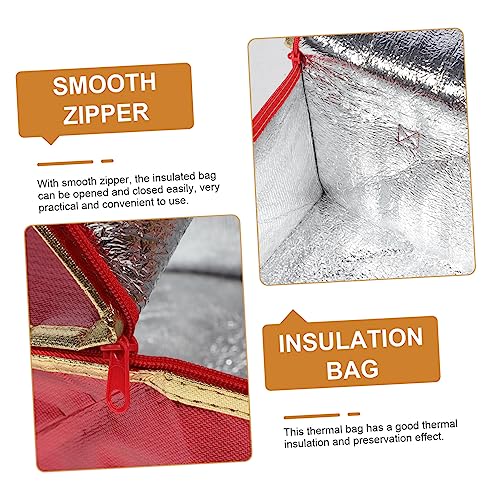 Baluue Nonwoven Fabric -insulation Bag Foldable Tote Small Cooler Camping Tote Thermal Bag with Zipper Food Delivery Tote Bag Tote Bag with Zipper Collapsible Insulated Bag Red Pizza