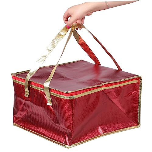 Baluue Nonwoven Fabric -insulation Bag Foldable Tote Small Cooler Camping Tote Thermal Bag with Zipper Food Delivery Tote Bag Tote Bag with Zipper Collapsible Insulated Bag Red Pizza