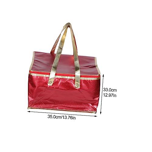 Baluue Nonwoven Fabric -insulation Bag Foldable Tote Small Cooler Camping Tote Thermal Bag with Zipper Food Delivery Tote Bag Tote Bag with Zipper Collapsible Insulated Bag Red Pizza