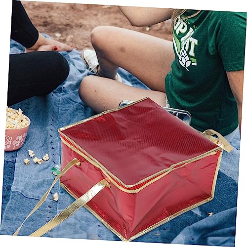 Baluue Nonwoven Fabric -insulation Bag Foldable Tote Small Cooler Camping Tote Thermal Bag with Zipper Food Delivery Tote Bag Tote Bag with Zipper Collapsible Insulated Bag Red Pizza