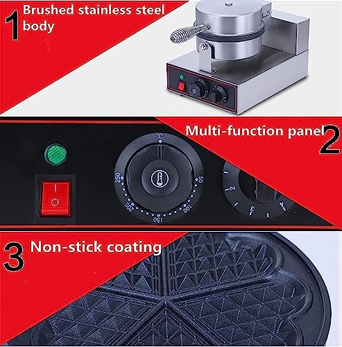 Commercial Electric Waffle Maker 1400W Nonstick Waffle Machine with Temperature and Time Control Stainless Steel Waffle Bake Machine for Bakery Home and Kitchen Restaurant Leisure Snack Bar A (Size :