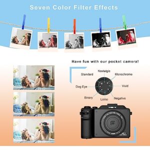 Vlogging Camera, 4K 48MP Digital Camera with WiFi, Free 32G TF Card & Hand Strap, Auto Focus & Anti-Shake, Built-in 7 Color Filters, Face Detect, 3'' IPS Screen, 140°Wide Angle, 18X Digital Zoom AC-04