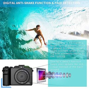 Vlogging Camera, 4K 48MP Digital Camera with WiFi, Free 32G TF Card & Hand Strap, Auto Focus & Anti-Shake, Built-in 7 Color Filters, Face Detect, 3'' IPS Screen, 140°Wide Angle, 18X Digital Zoom AC-04