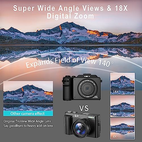 Vlogging Camera, 4K 48MP Digital Camera with WiFi, Free 32G TF Card & Hand Strap, Auto Focus & Anti-Shake, Built-in 7 Color Filters, Face Detect, 3'' IPS Screen, 140°Wide Angle, 18X Digital Zoom AC-04