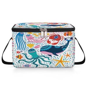 jellyfish whale octopus lunch bags for women men 9 cans, hot & cold food delivery bag insulated grocery bag insulated lunch box marine inhabitants cooler bag for office work picnic beach
