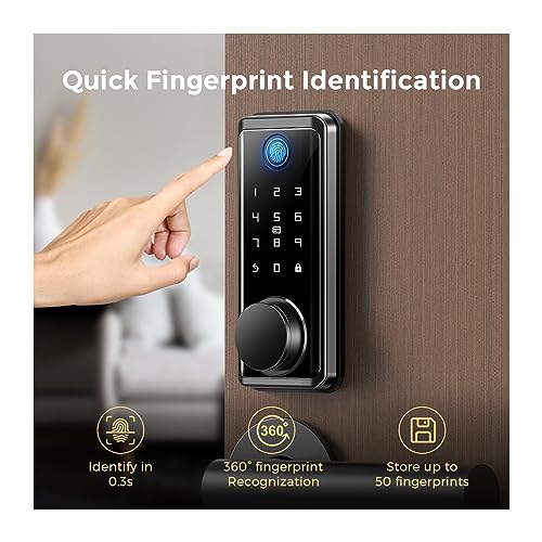 Wood Door Lock Compatible for Tuya Smart Password Fingerprint Bluetooth Electronic Deadlock Mechanical Key Auto Lock Mobile APP (Color : LD02)