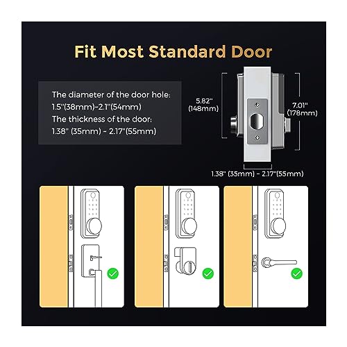 Wood Door Lock Compatible for Tuya Smart Password Fingerprint Bluetooth Electronic Deadlock Mechanical Key Auto Lock Mobile APP (Color : LD02)