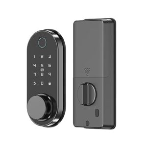 Wood Door Lock Compatible for Tuya Smart Password Fingerprint Bluetooth Electronic Deadlock Mechanical Key Auto Lock Mobile APP (Color : LD02)