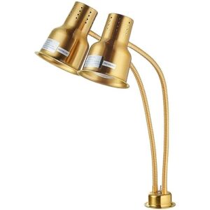 24" commercial heat lamp – flexible stainless steel dual arm bulb warmer for kitchen & restaurant, hldbl24, 120v, 500w (gold)