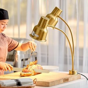 24" Commercial Heat Lamp – Flexible Stainless Steel Dual arm Bulb Warmer for Kitchen & Restaurant, HLDBL24, 120V, 500W (Gold)