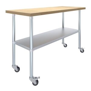 amgood 24" x 60" maple wood top work table with adjustable undershelf with wheels