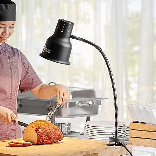 24" Commercial Heat Lamp – Flexible Stainless Steel Single arm Bulb Warmer for Kitchen & Restaurant, HL24SS, 120V, 250W (Black)