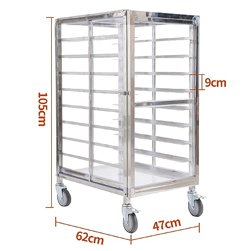 Wonetfls Fully Enclosed Rolling Bakers Rack,9-Tier Stainless Steel Baking Sheets Storage,Cookie Cooling Racks for Baking Commercial Bread Pan Rack Suitable for Bakery Restaurant and Hotel