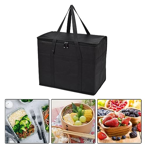 JISADER Insulated Grocery Bags Reusable Bags with Handles Heavy Duty Food Container Insulated Food Delivery Bag Shopping Bag for Camping Travel BBQ, Black With Bottom