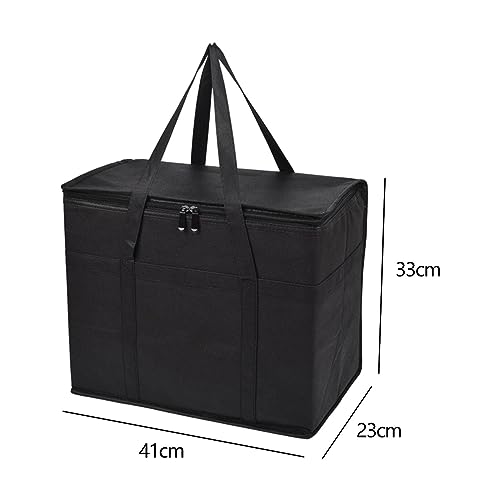 JISADER Insulated Grocery Bags Reusable Bags with Handles Heavy Duty Food Container Insulated Food Delivery Bag Shopping Bag for Camping Travel BBQ, Black With Bottom