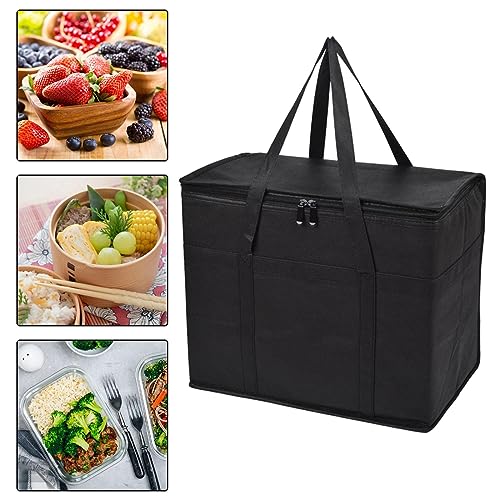 JISADER Insulated Grocery Bags Reusable Bags with Handles Heavy Duty Food Container Insulated Food Delivery Bag Shopping Bag for Camping Travel BBQ, Black With Bottom