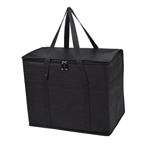 Fenteer Insulated Take Away Bags Thermal Insulation Food Bag Durable Cooling Bag Shopping Bag for BBQ Restaurant Cold or Warm Food Fresh Seafood Coffee, Black With Bottom