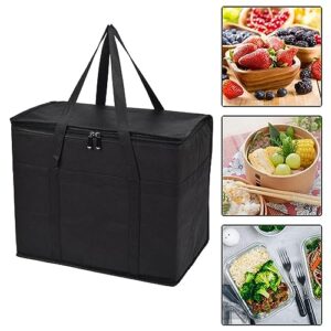 Fenteer Insulated Take Away Bags Thermal Insulation Food Bag Durable Cooling Bag Shopping Bag for BBQ Restaurant Cold or Warm Food Fresh Seafood Coffee, Black With Bottom