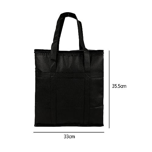 Fenteer Insulated Take Away Bags Thermal Insulation Food Bag Durable Cooling Bag Shopping Bag for BBQ Restaurant Cold or Warm Food Fresh Seafood Coffee, Black With Bottom