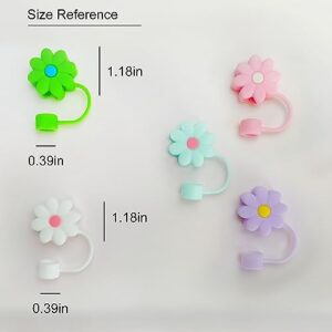 5 PCS Silicone Straw Covers Cap Compatible with Stanley 30&40 Oz Cup, 10mm Cute Flower Straw Toppers for Tumblers, Dust-Proof Drinking Straw Caps for Reusable Straws Tips Lids