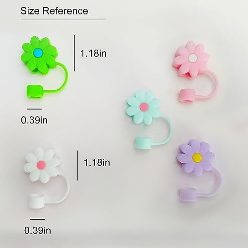 5 PCS Silicone Straw Covers Cap Compatible with Stanley 30&40 Oz Cup, 10mm Cute Flower Straw Toppers for Tumblers, Dust-Proof Drinking Straw Caps for Reusable Straws Tips Lids