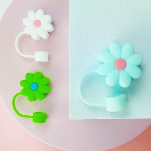 5 PCS Silicone Straw Covers Cap Compatible with Stanley 30&40 Oz Cup, 10mm Cute Flower Straw Toppers for Tumblers, Dust-Proof Drinking Straw Caps for Reusable Straws Tips Lids