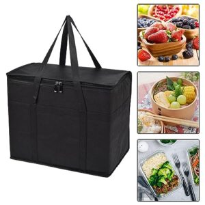 Bothyi Insulated Grocery Bags Shopping Bag Food Container Portable Reusable Thermal Insulation Food Bag for BBQ Beach Retail Store Coffee Milky Tea, Black with Bottom