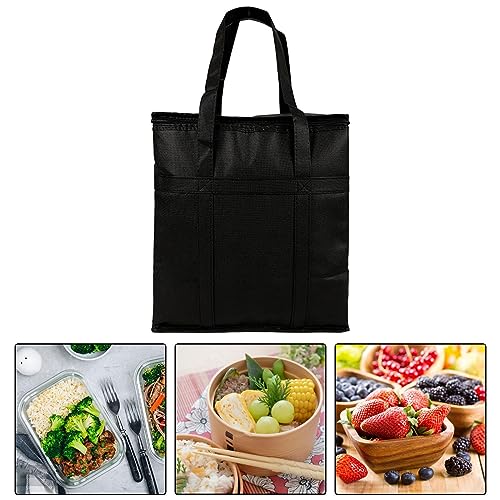 Qianly Insulated Take Away Bags Thermal Food Carrier Collapsible Thermal Insulation Food Bag Insulated Bags for Picnic Hiking, Black