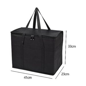 Qianly Insulated Take Away Bags Thermal Food Carrier Collapsible Thermal Insulation Food Bag Insulated Bags for Picnic Hiking, Black With Bottom