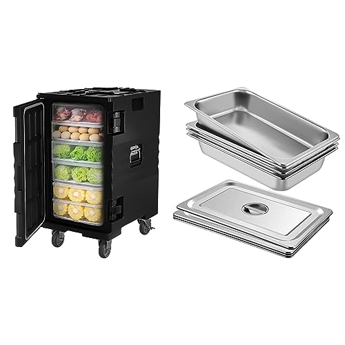 VEVOR Insulated Food Pan Carrier, 109 Qt Hot Box, Black & Mophorn 4 Pack Hotel Pan 3.7" Deep Steam Table Pan