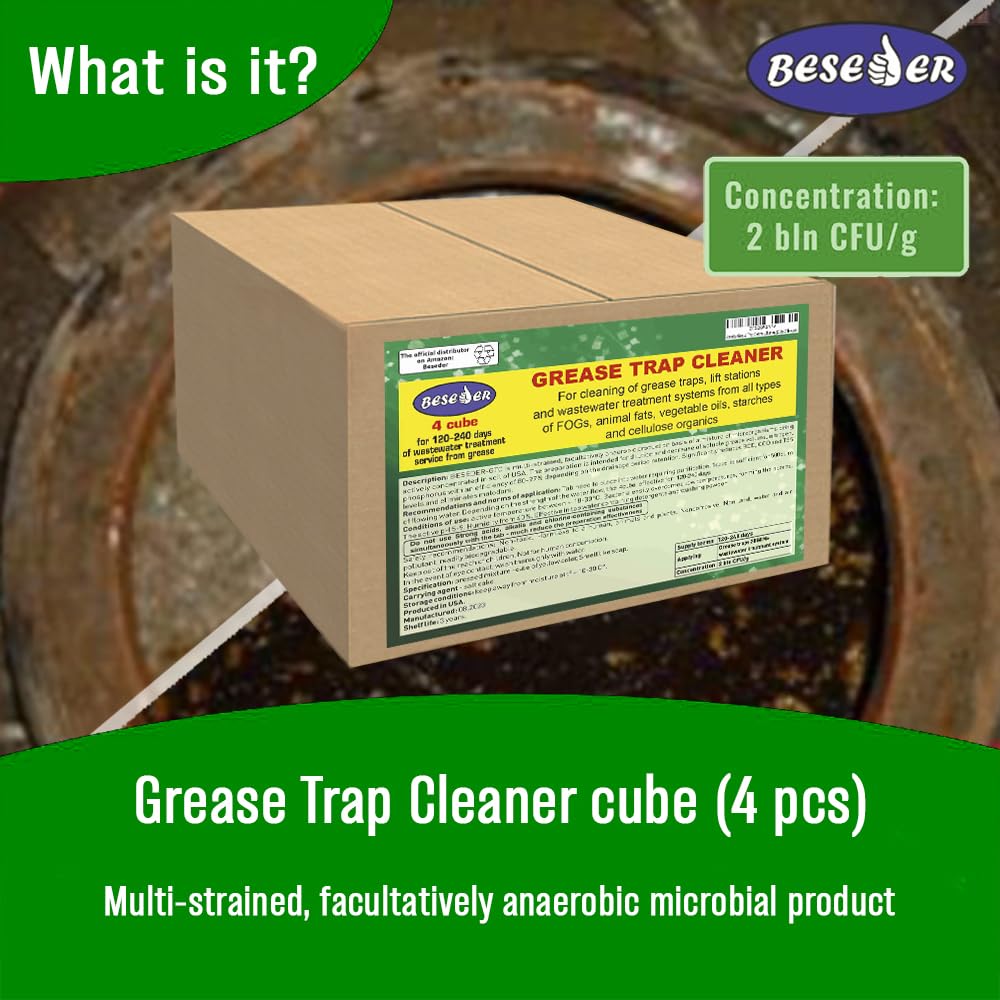 Beseder Grease Trap Cleaner Cube 2 lb for large grease trap cleaning (Cube 2 lb, 4 pcs)
