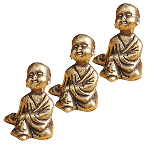 VILLCASE 3pcs Little Monk Ornaments Brass Keychain Brass Decor Keychain for Keys Feng Shui Mens Necklace Pendant Buddha Tea Pet Buddha Pendant Brass Hanging Pendants Brass Hanging Decor Car