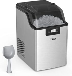 nugget ice maker countertop with soft chewable ice, zstar 10,000pcs/44lbs/day, portable ice machine with ice scoop, self-cleaning and timer function, ice maker with ice basket for kitchen office