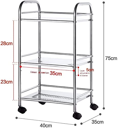 ZHIVIQ Three-Layer Storage Rack Kitchen Stainless Steel Multi-Functional Trolley Home Storage Rack Non-Slip and Scratch-Resistant