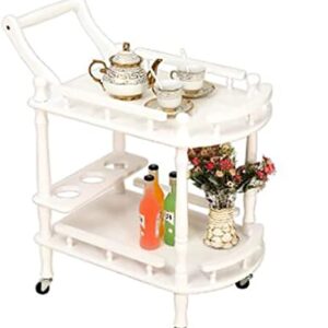 ZHIVIQ Two Tier Solid Wood Trolley Kitchen Trolley Wine Rack Trolley(Color:White)