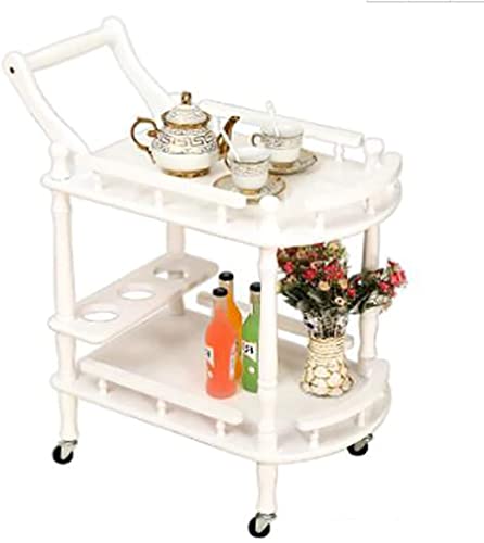 ZHIVIQ Two Tier Solid Wood Trolley Kitchen Trolley Wine Rack Trolley(Color:White)