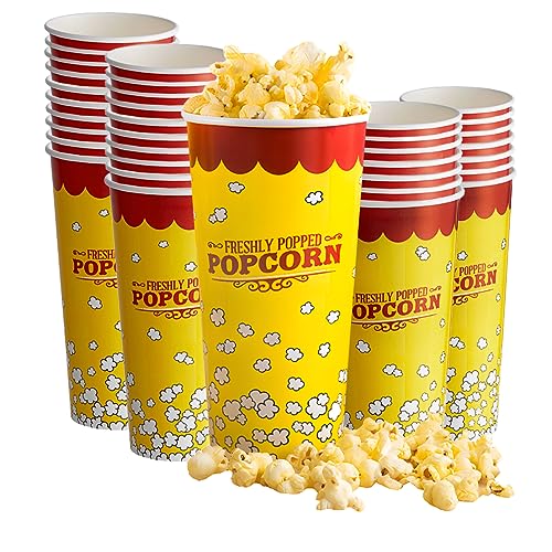 1000 Pack, 24 oz. Popcorn Cups, Popcorn Tubs, Popcorn Containers, Commercial Popcorn Buckets, Disposable Popcorn Buckets, Perfect for Movie Night, Cinema, Carnival, Party