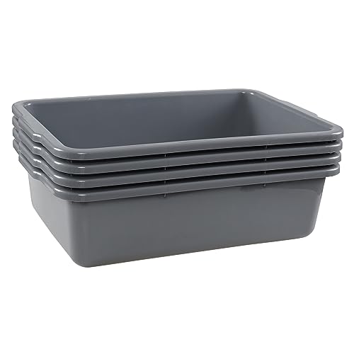 Drephia 4 Pack Commercial Utility Bus Boxes, 23 L Plastic Bus Tubs, Gray